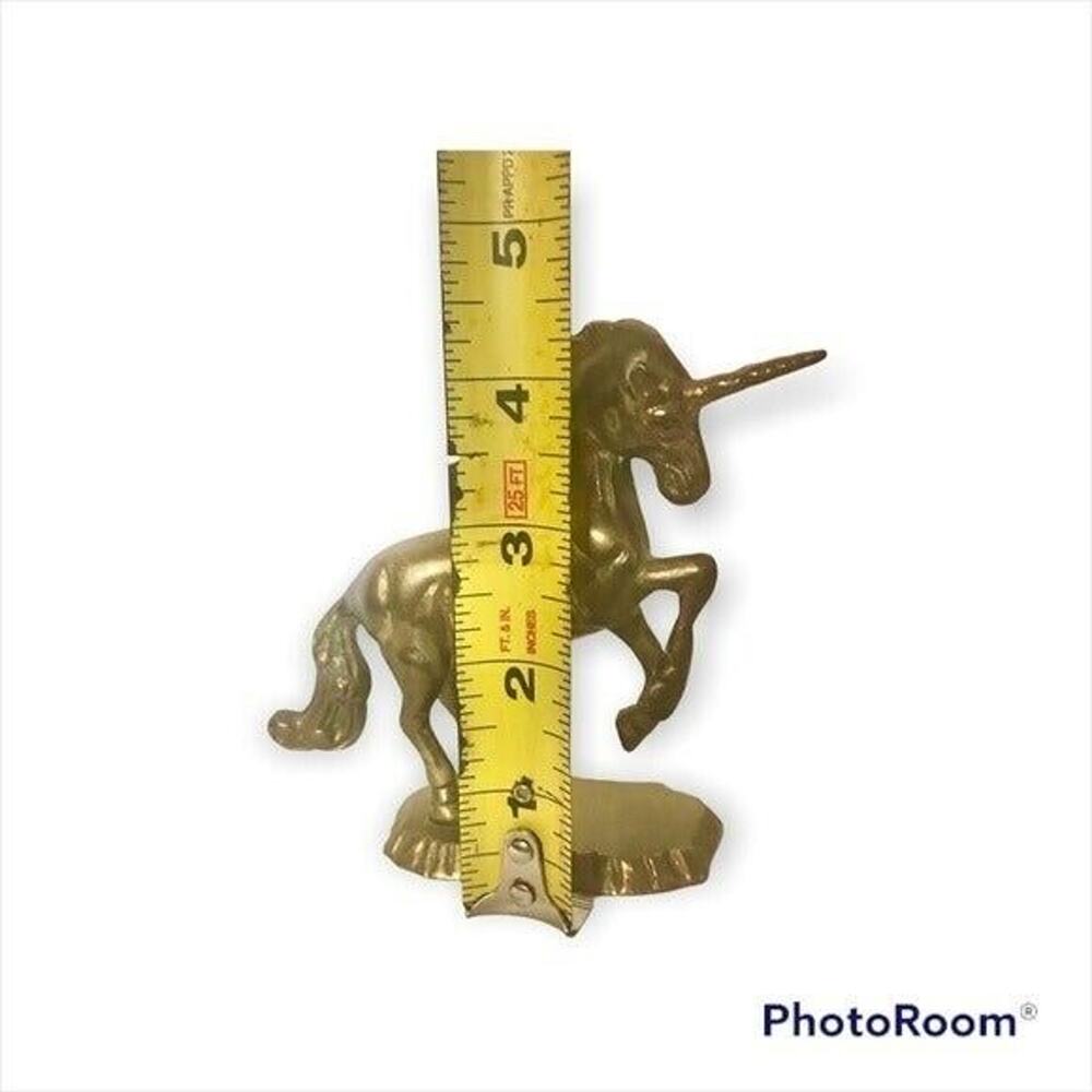 100% Solid Brass Vintage Unicorn 4.5 Inch Figure Statue Paperweight With Tarnish - Picture 10 of 11